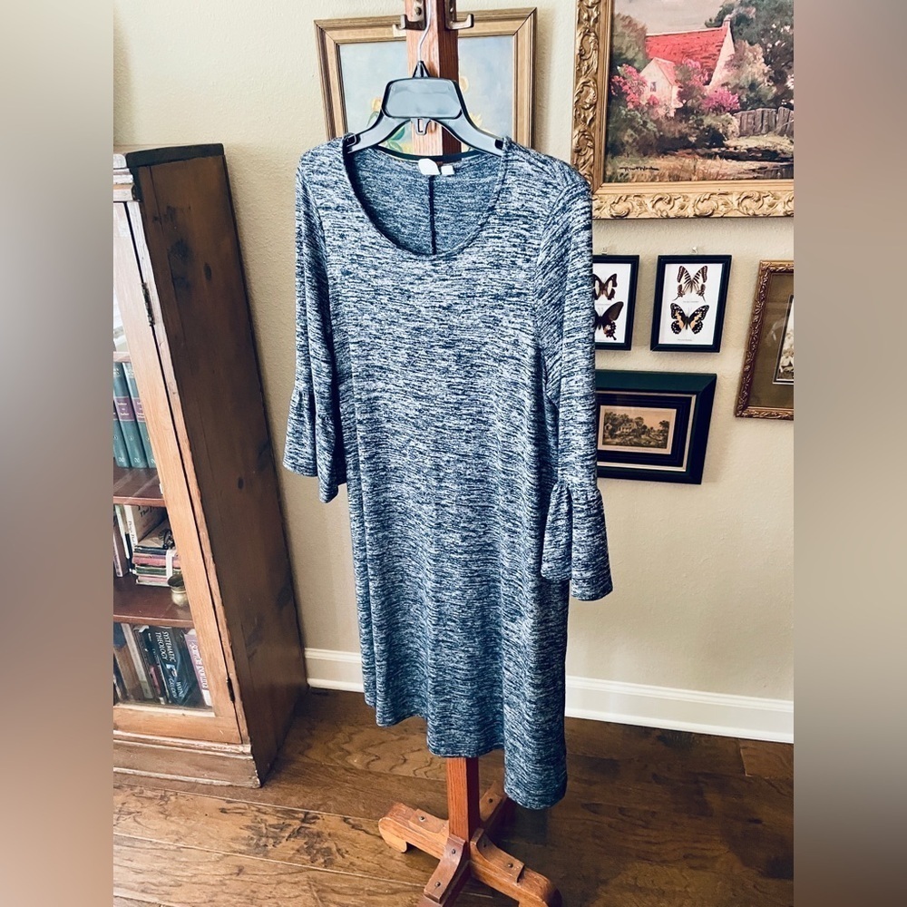 GAP women’s bell sleeve knee length stretch knit dress SZ M navy blue - Picture 3 of 8